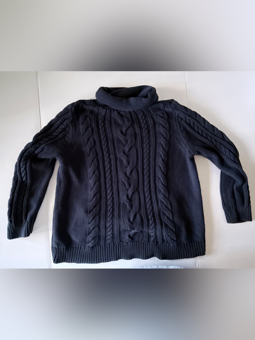 100% Cotton Navy Cable Knit Turtleneck Sweater - Women’s XXL - Picture 7 of 11